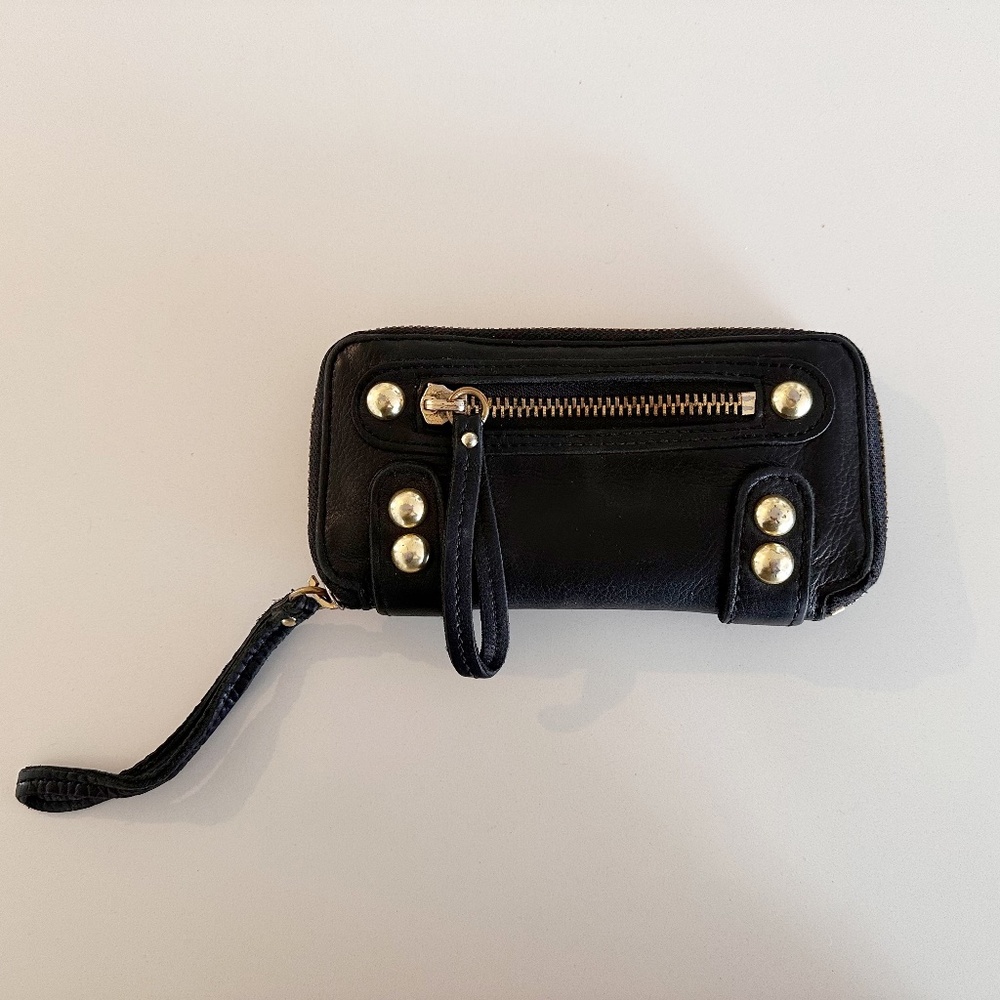 Linea Pelle Dylan Studded Zip Wallet Wristlet Black